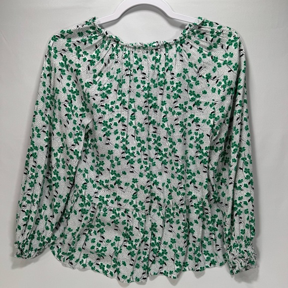 Ann Taylor Loft Women's XS Clover Long Sleeve Ruffle Blouse Top Shirt Soft Cute - Picture 2 of 4